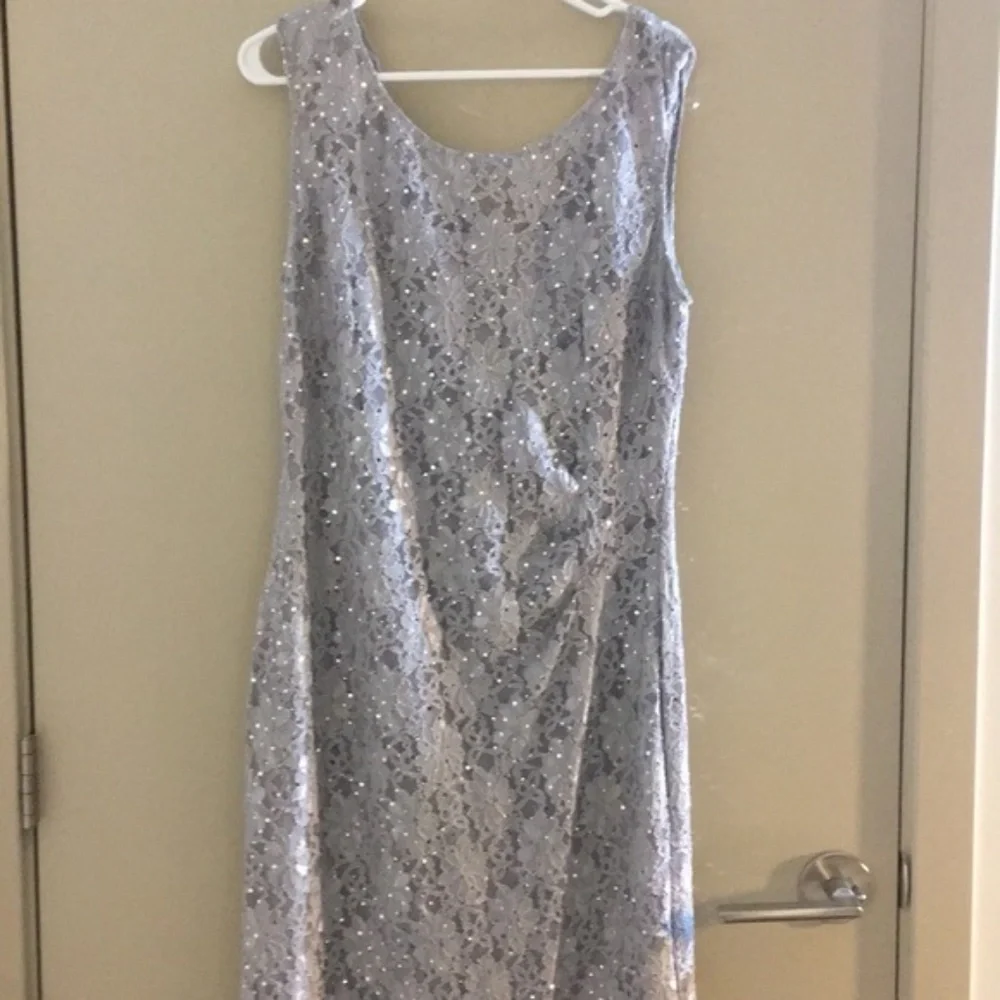 NWT Connected Apparel gown dress Sequined Lace Slit Gown Silver grey 10 12 14 - Picture 5 of 7